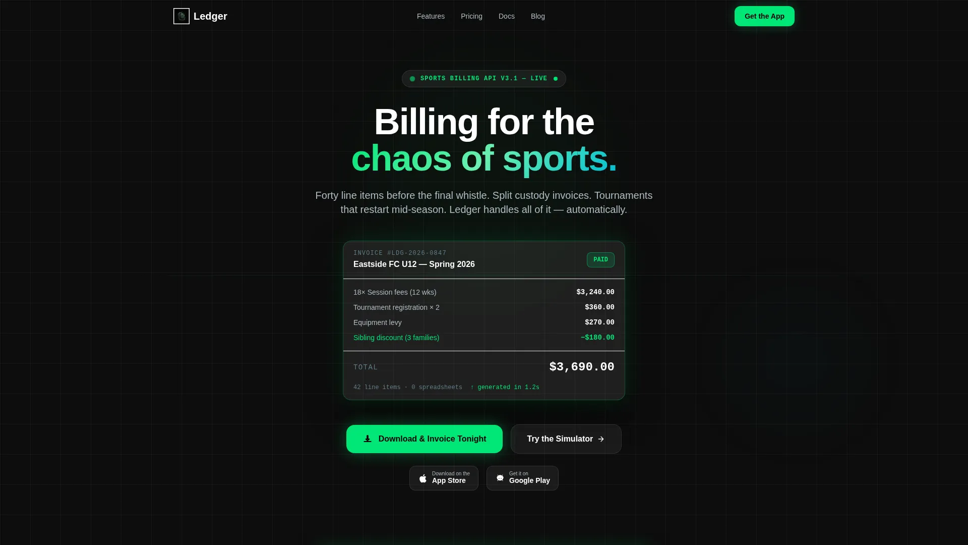 Sports Billing & Invoicing App Landing Page Template