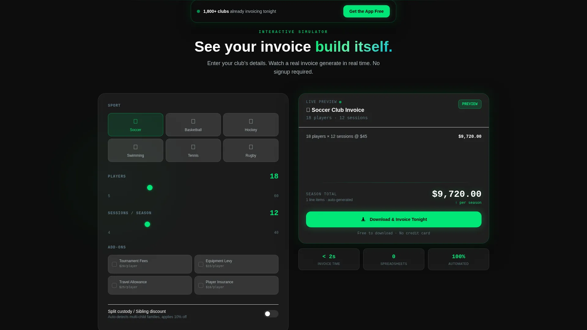 Sports Billing & Invoicing App Landing Page Template