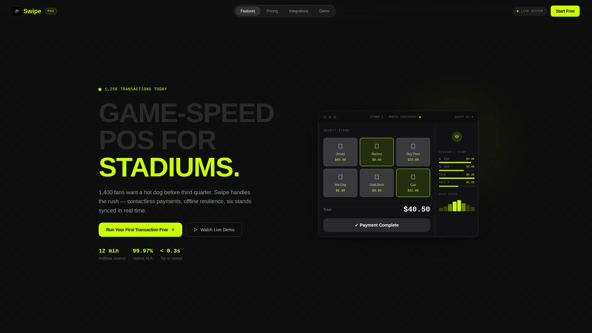 Sports POS System Bento Grid Landing Page Template