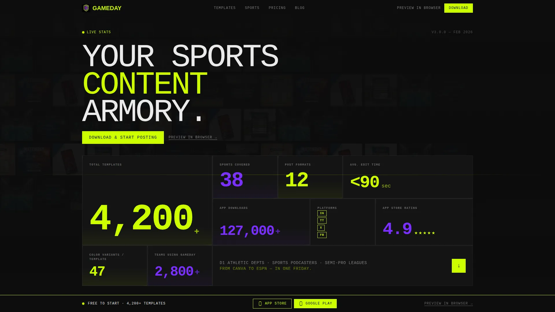 Sports Social Media Template Landing Page
