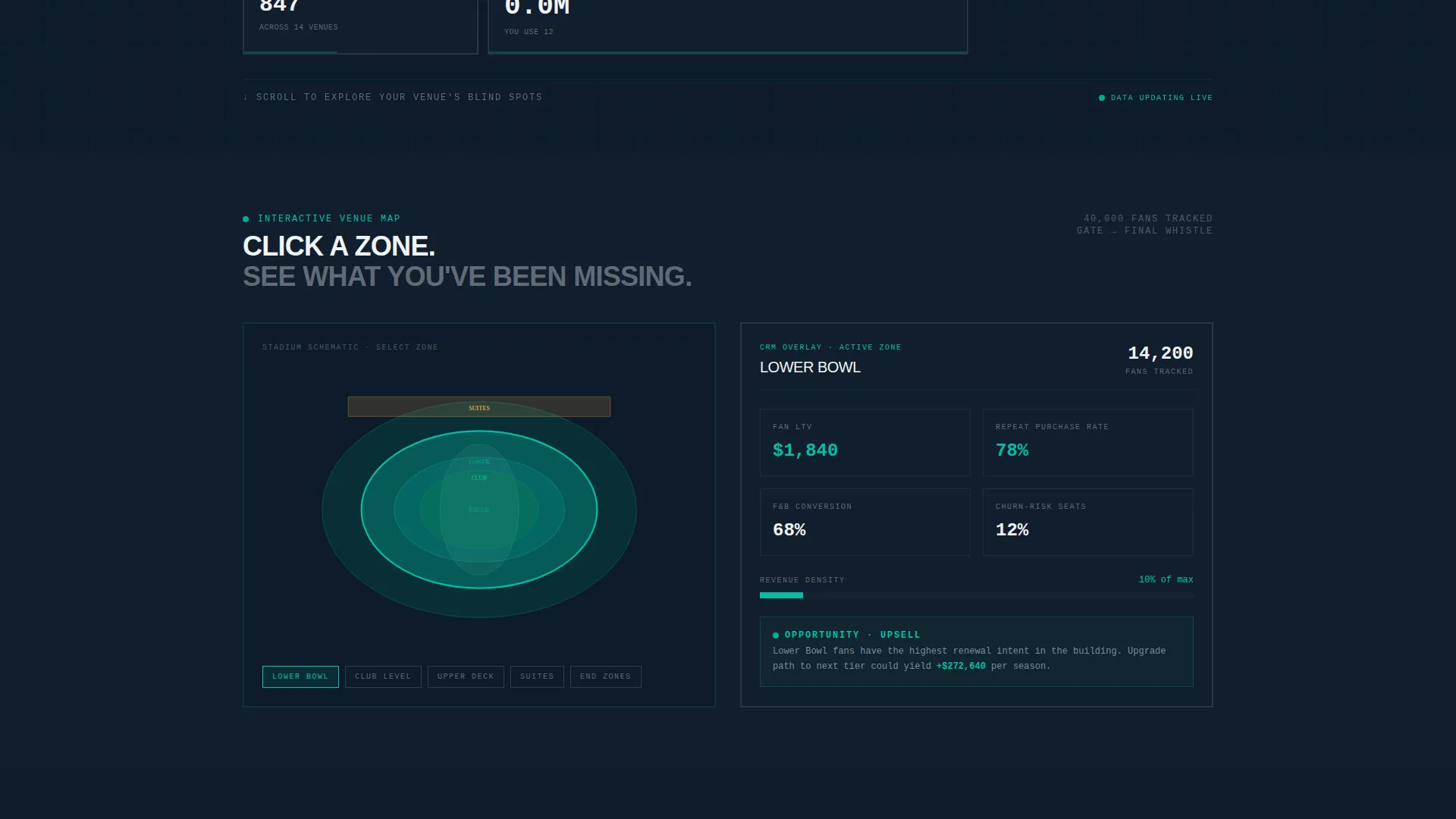 Stadium CRM Landing Page Template for Venue Operators