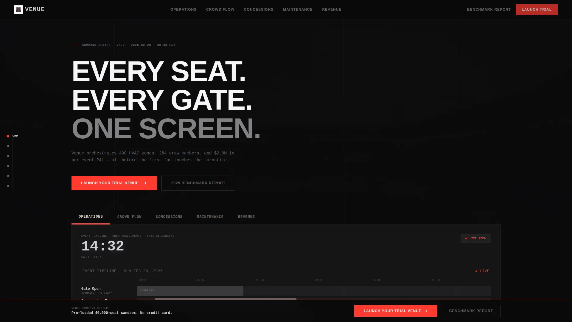Stadium & Arena Management Software Landing Page