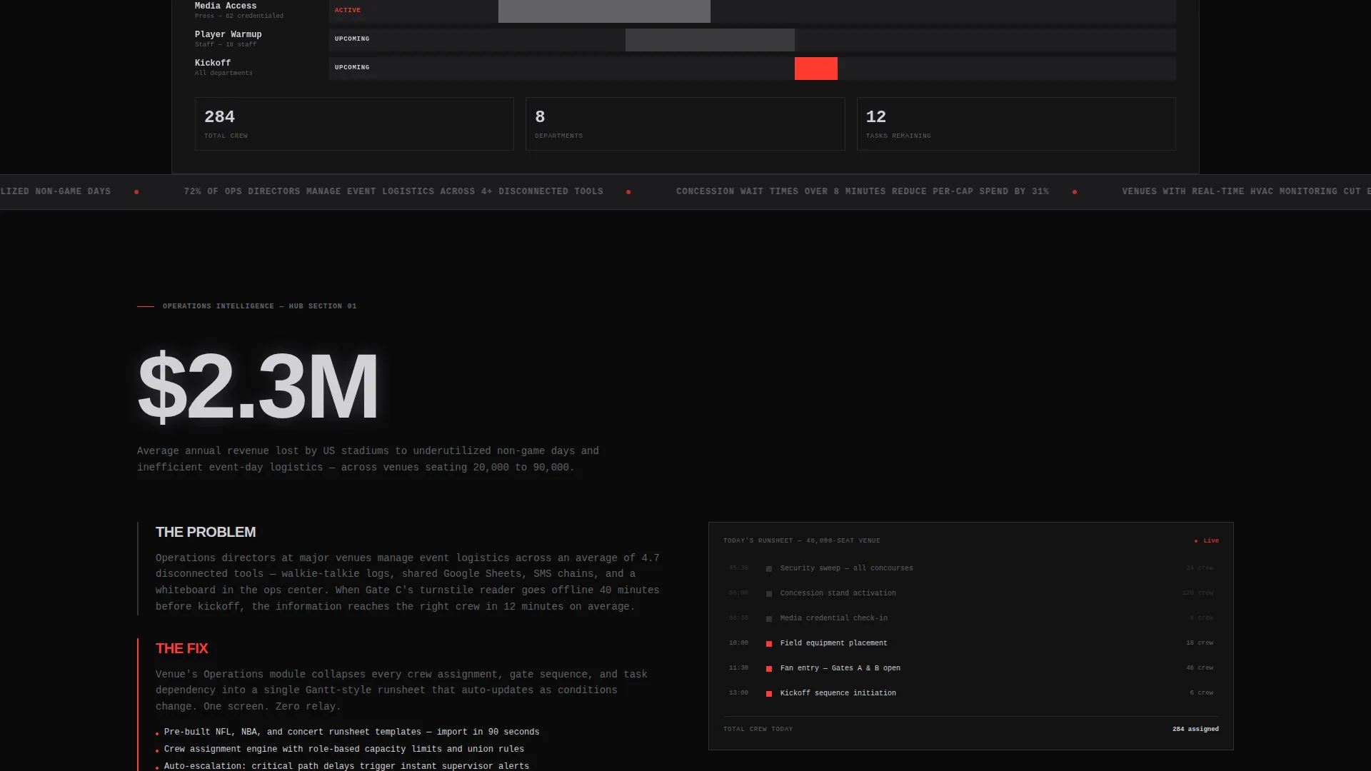 Stadium & Arena Management Software Landing Page