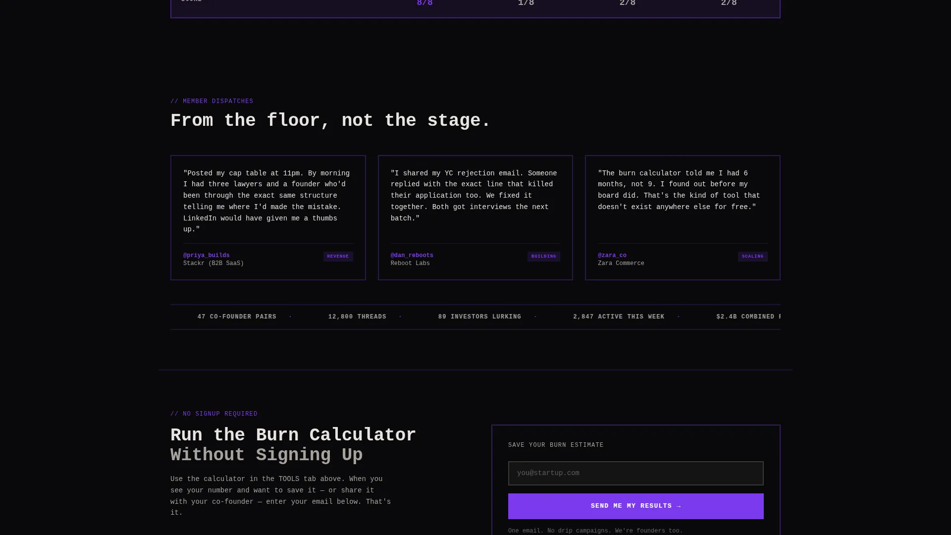 Brutalist Startup Community Forum Landing Page