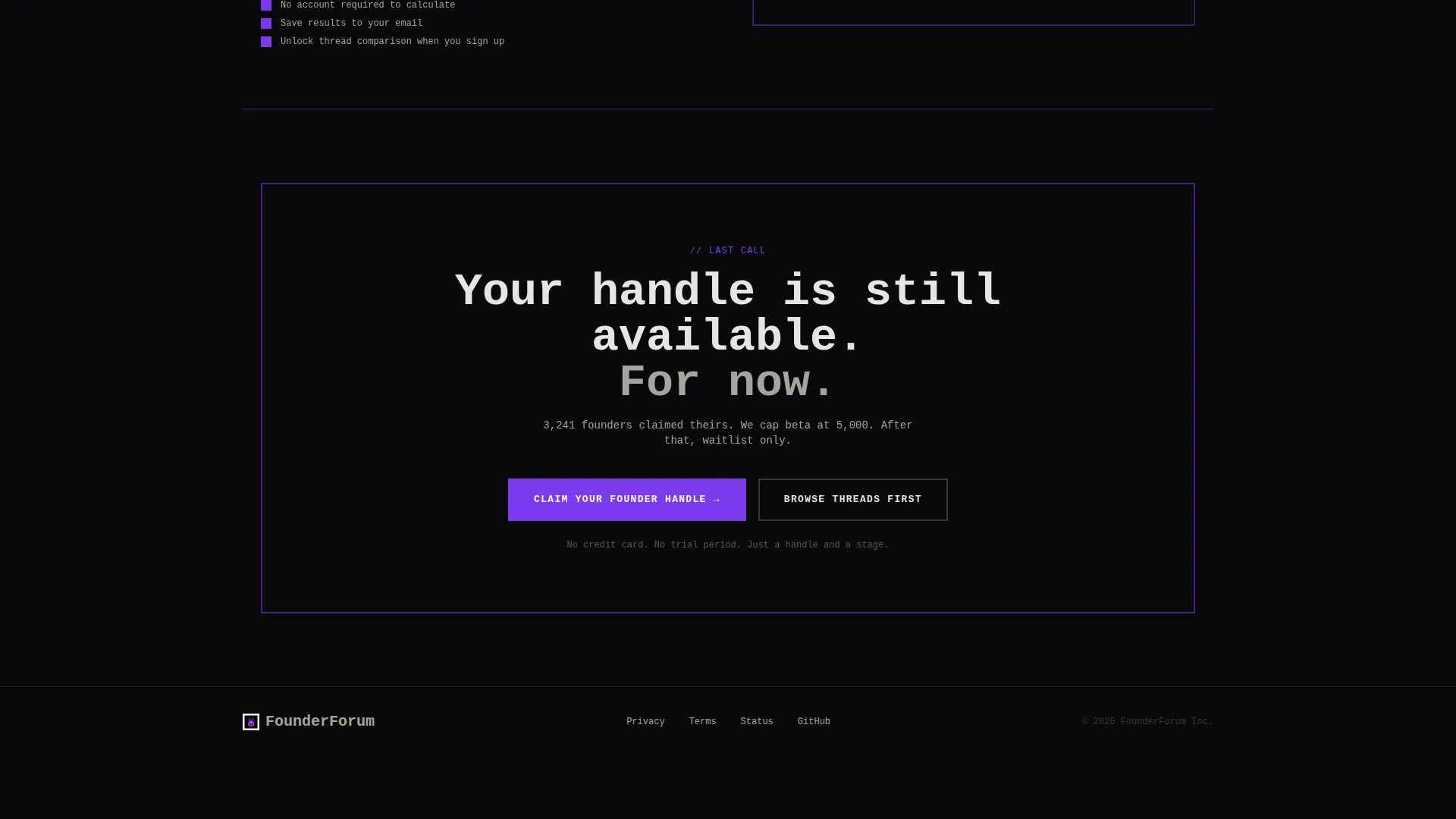 Brutalist Startup Community Forum Landing Page