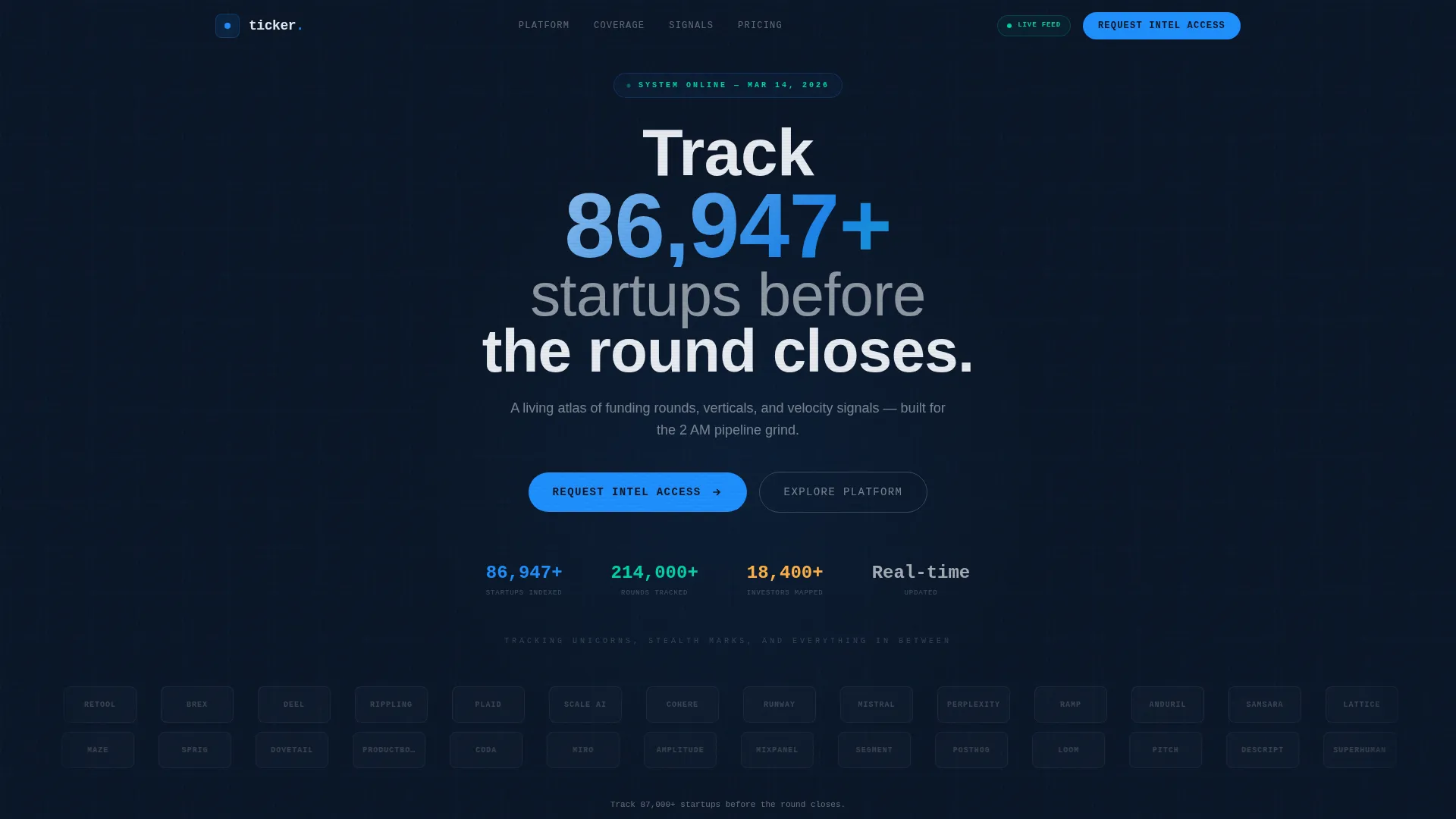Startup Intelligence Bento Grid Landing Page Template