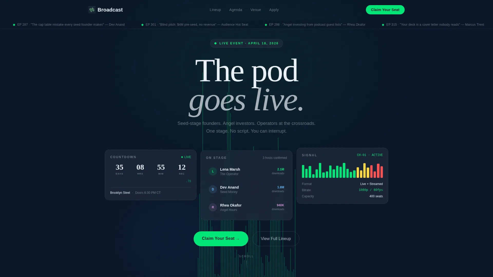 Startup Podcast Live Event Landing Page Template