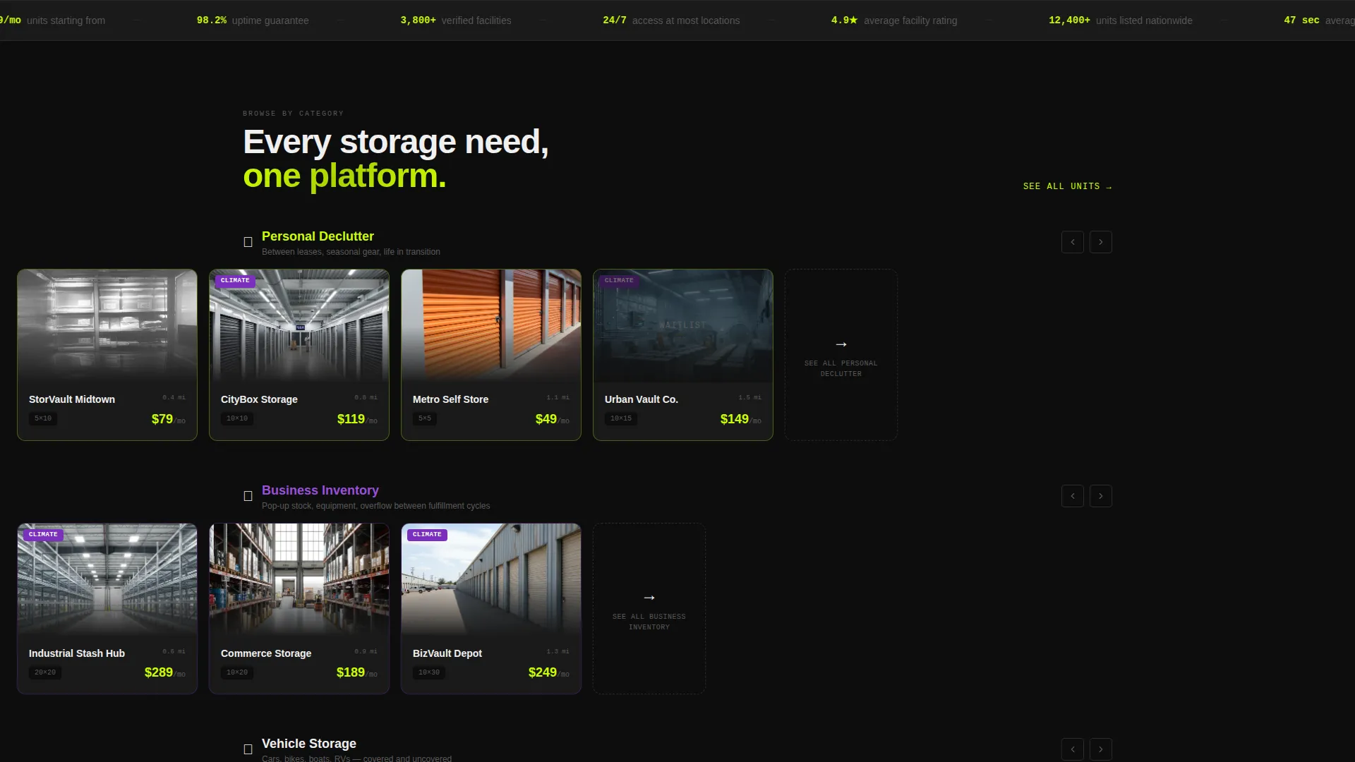 Dynamic Storage Booking Landing Page Template