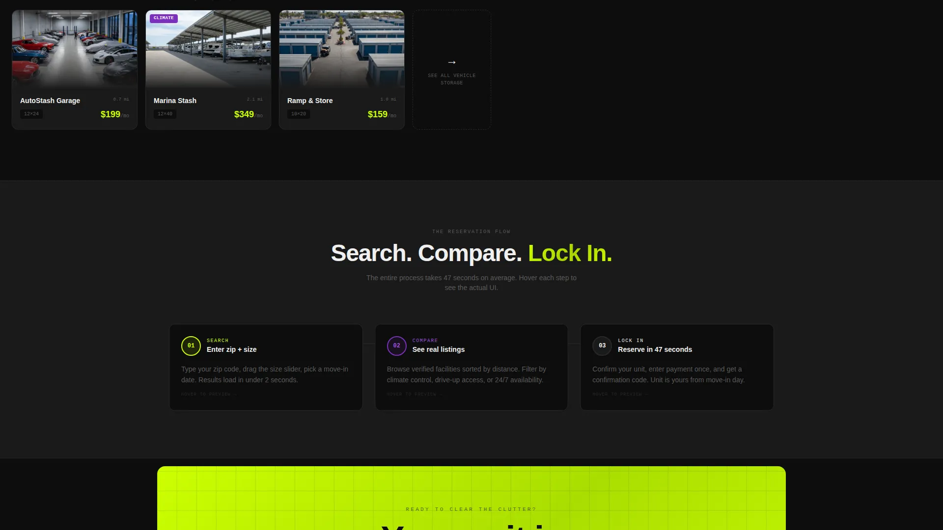 Dynamic Storage Booking Landing Page Template