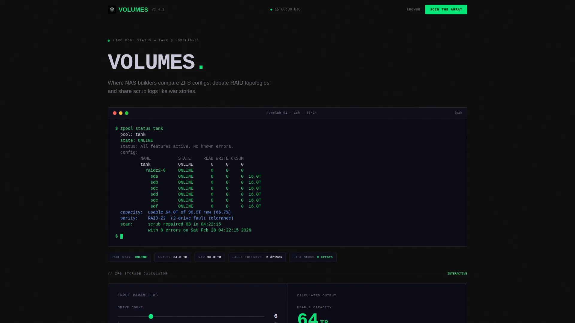 Storage Forum Landing Page Template with ZFS Calculator