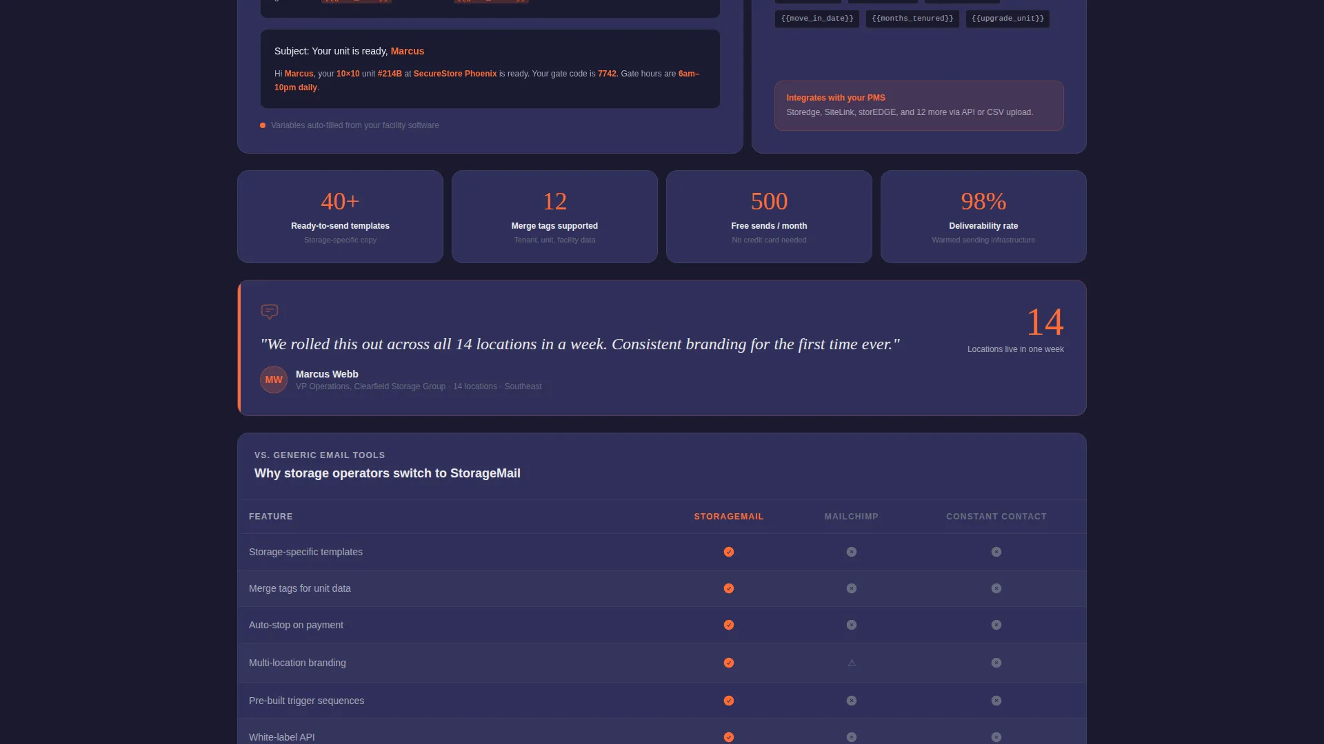 Email Landing Page Template for Self-Storage