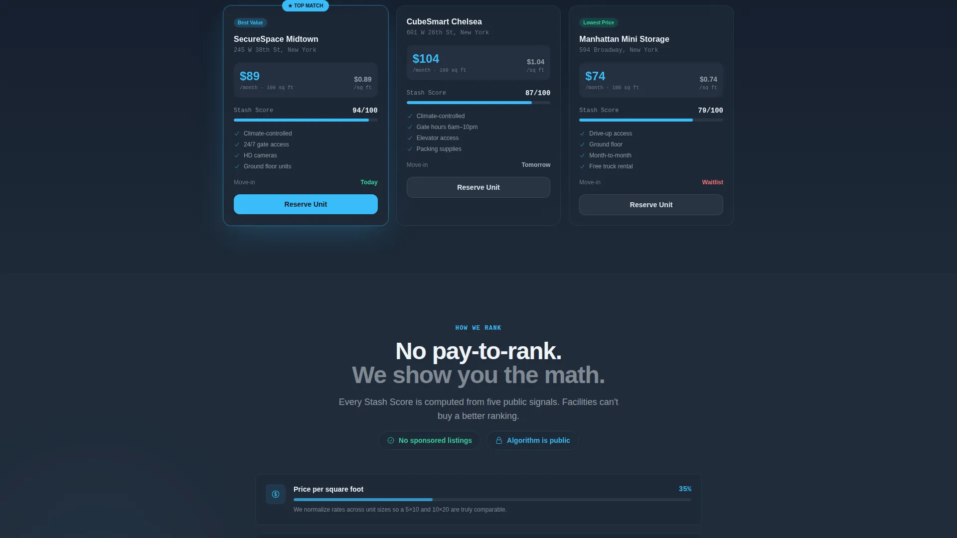 Storage Facility Directory Landing Page Template