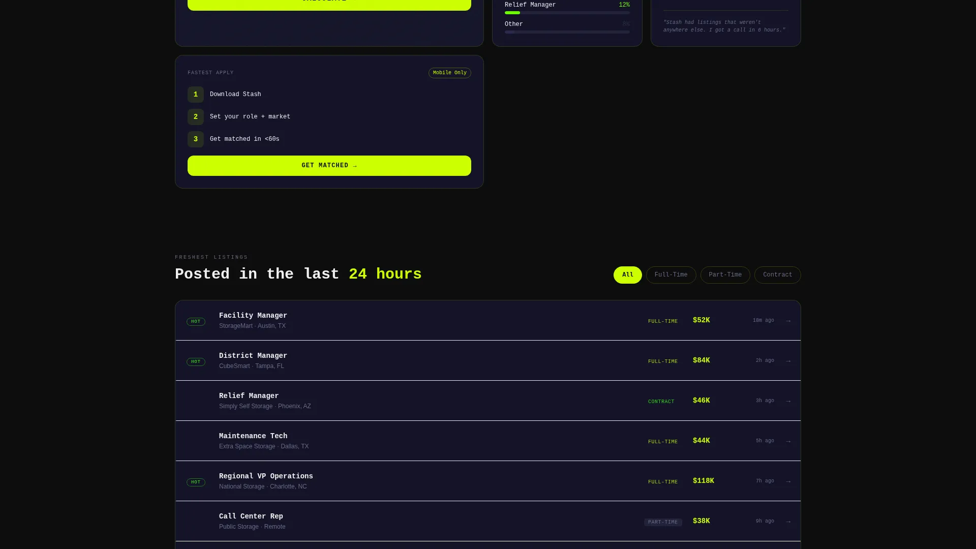 Self-Storage Job Board Bento Grid Landing Page Template