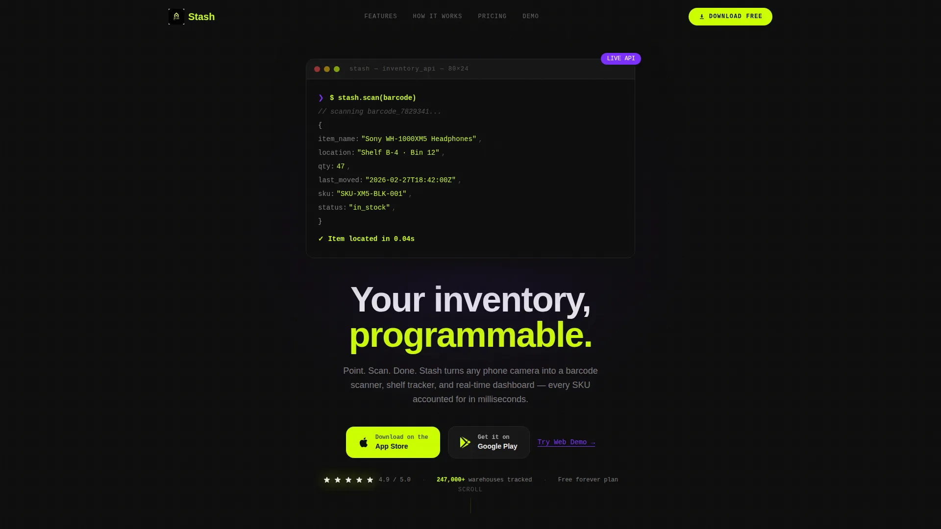 Dynamic Inventory App Landing Page Template