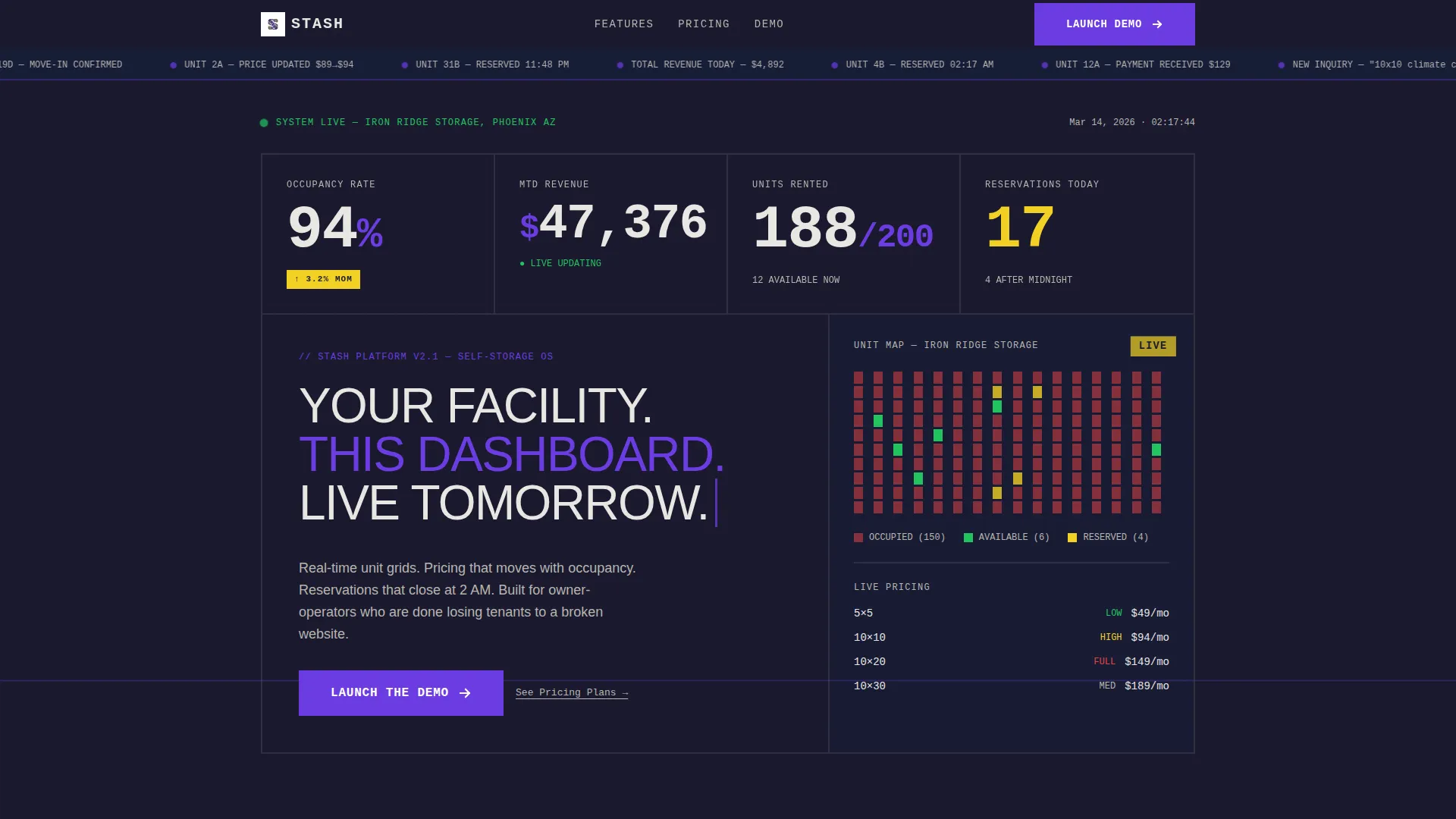 Bold Storage Landing Page Template with Dashboard Design