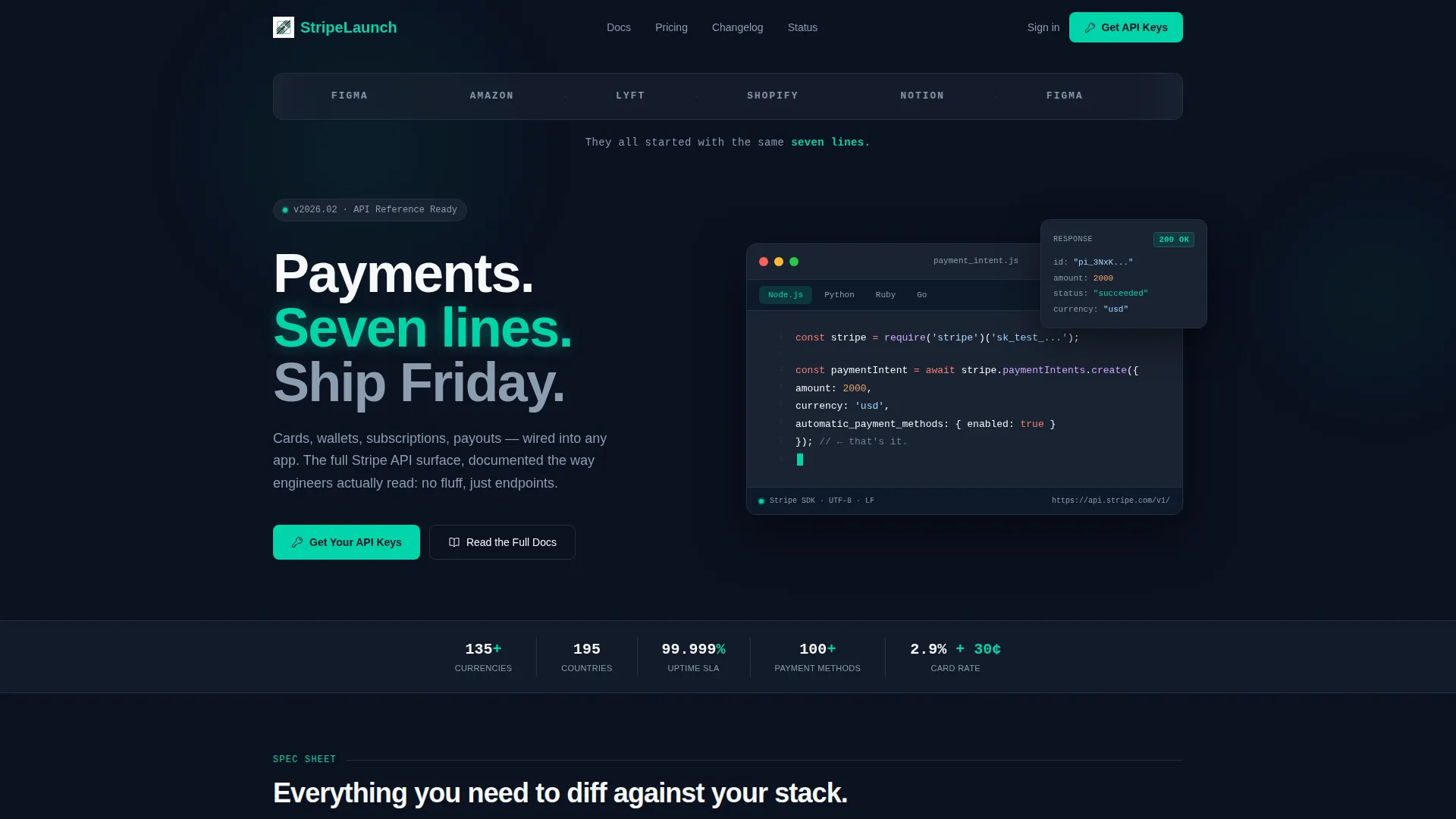 Stripe Documentation Advanced Professional Website Template