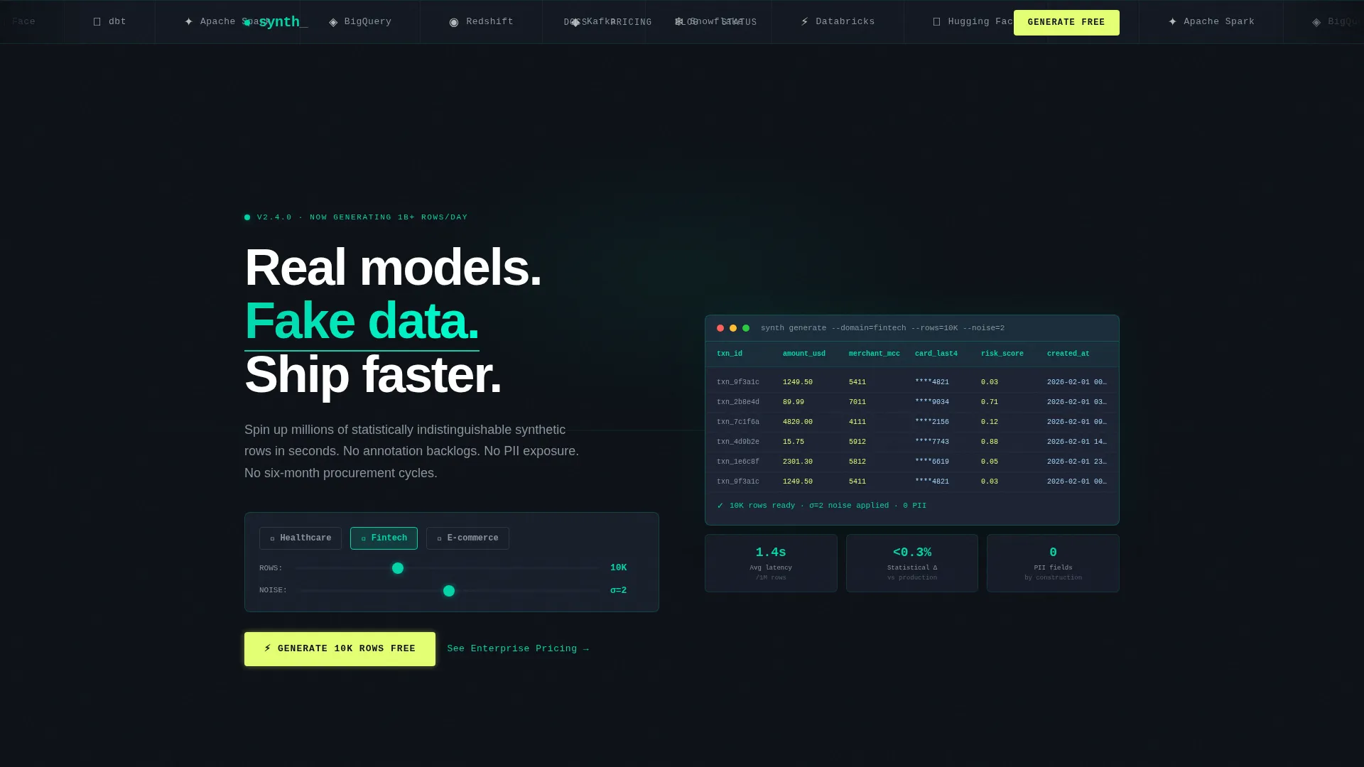 Synthetic Data Platform Landing Page Template
