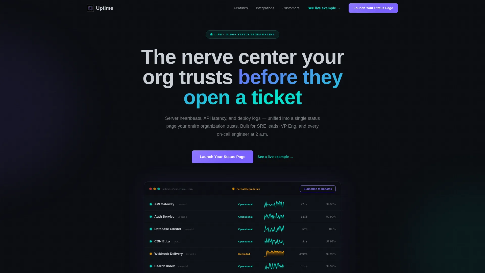 Status Page Landing Page Template for Engineering Teams
