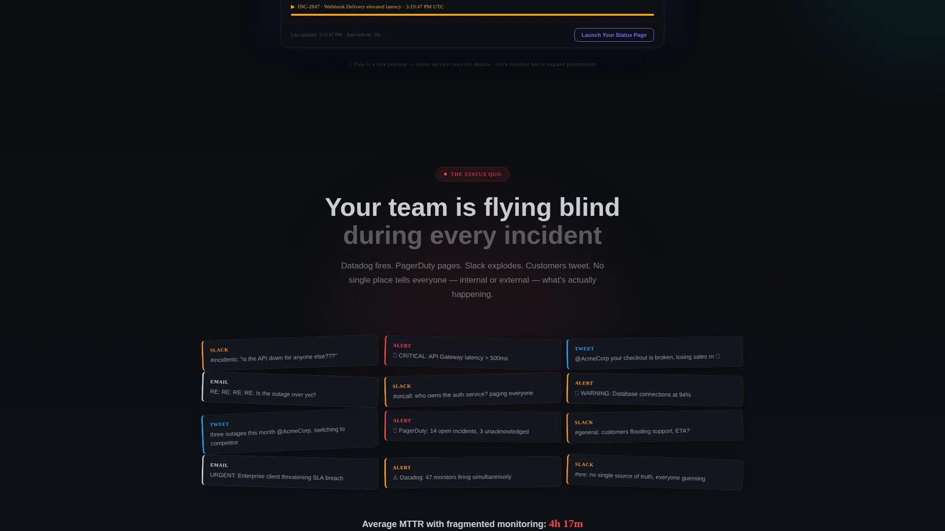 Status Page Landing Page Template for Engineering Teams