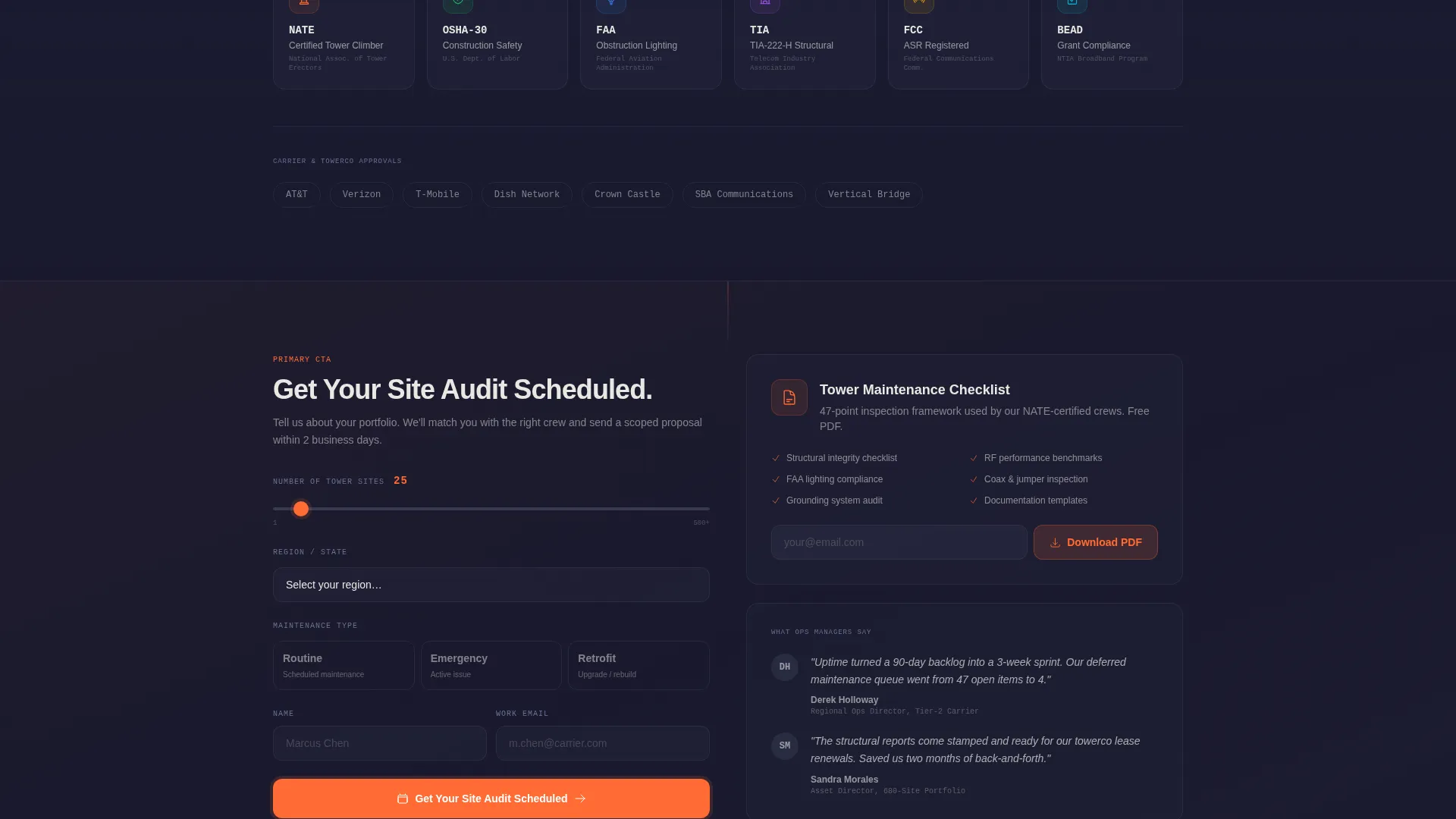 Telecom Tower Maintenance Landing Page Template
