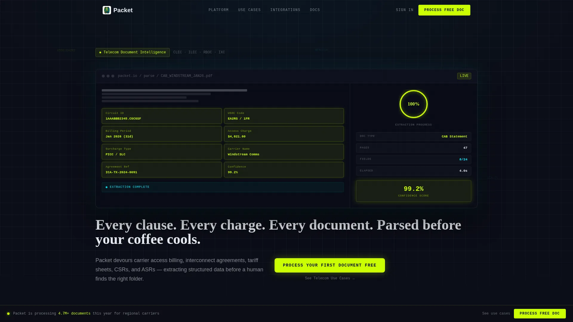 Telecom AI Document Processing Landing Page