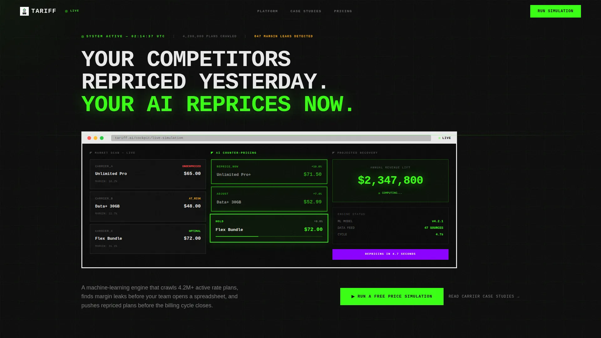 AI Telecom Pricing Landing Page Template