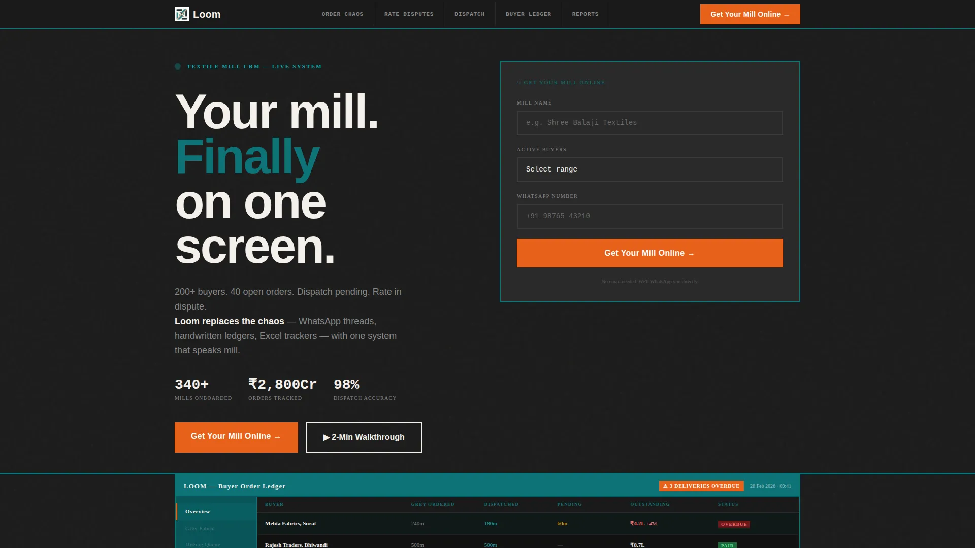 Millcrm Landing Page Template for Textile Mill CRM