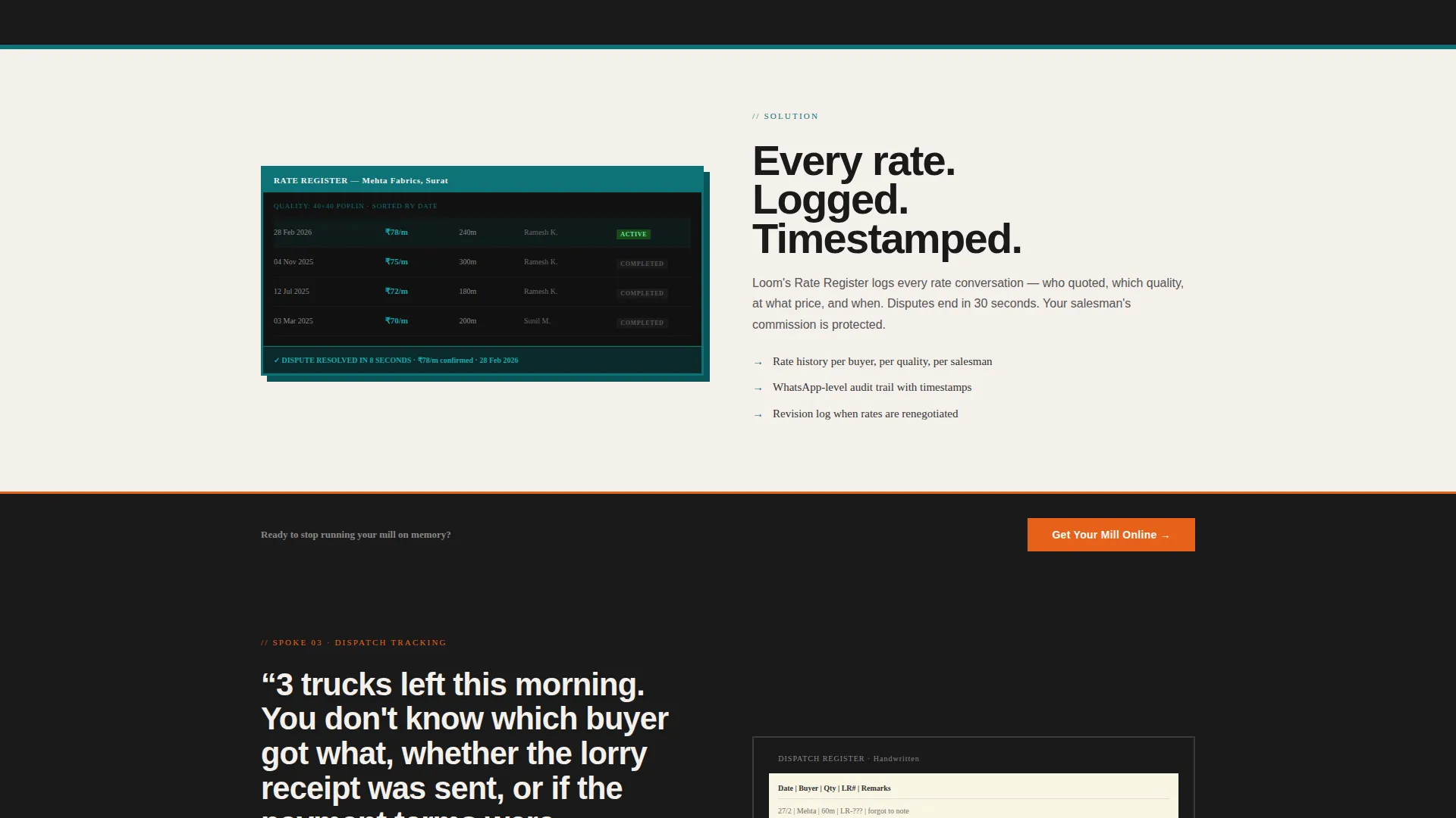 Millcrm Landing Page Template for Textile Mill CRM