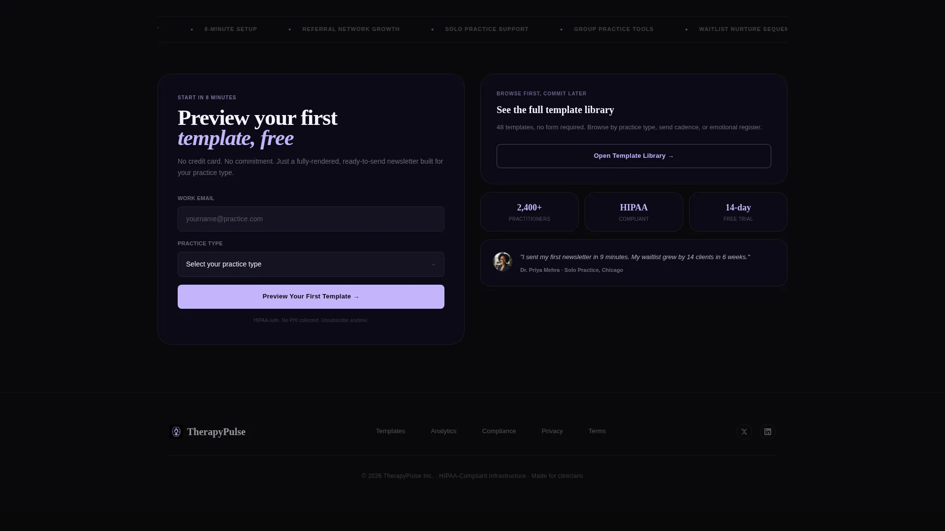 Therapy Newsletter Landing Page Template
