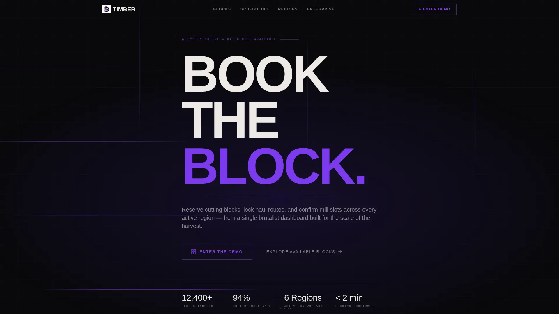 Brutalist Forestry Booking System Landing Page Template