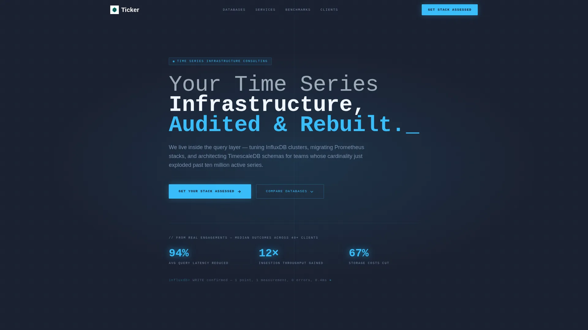 Time Series Database Consulting Landing Page