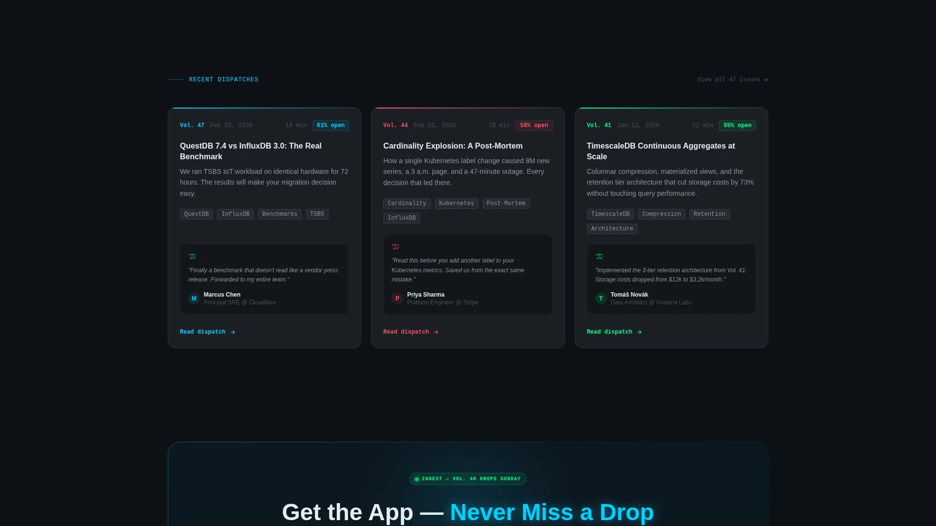 Time Series Database Newsletter Landing Page Template