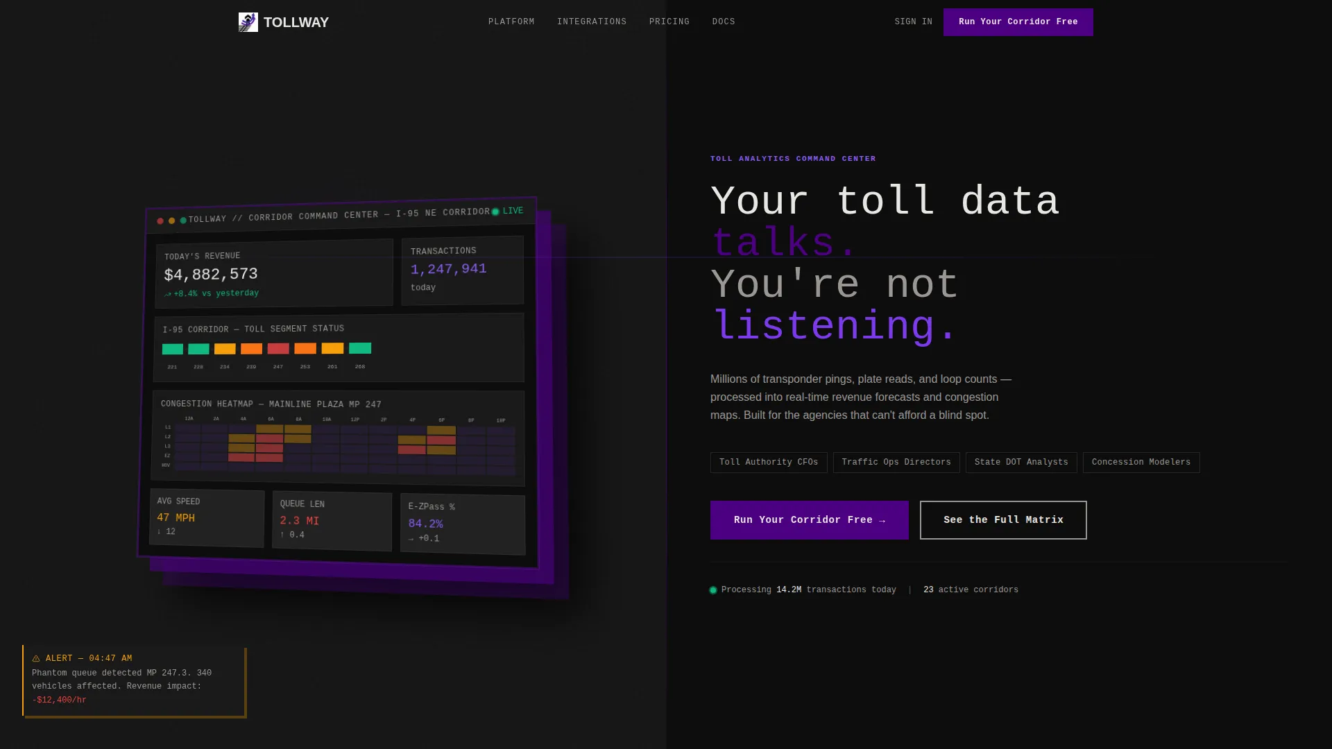 Toll Road Analytics Landing Page Template