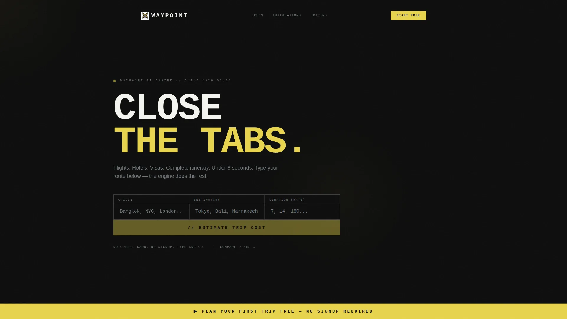 Brutalist Travel AI Chatbot Landing Page Template
