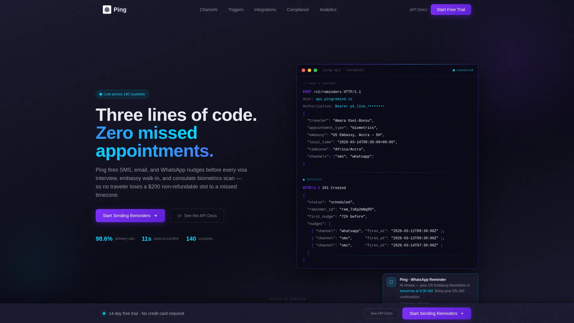 Travel Appointment Reminder Landing Page Template