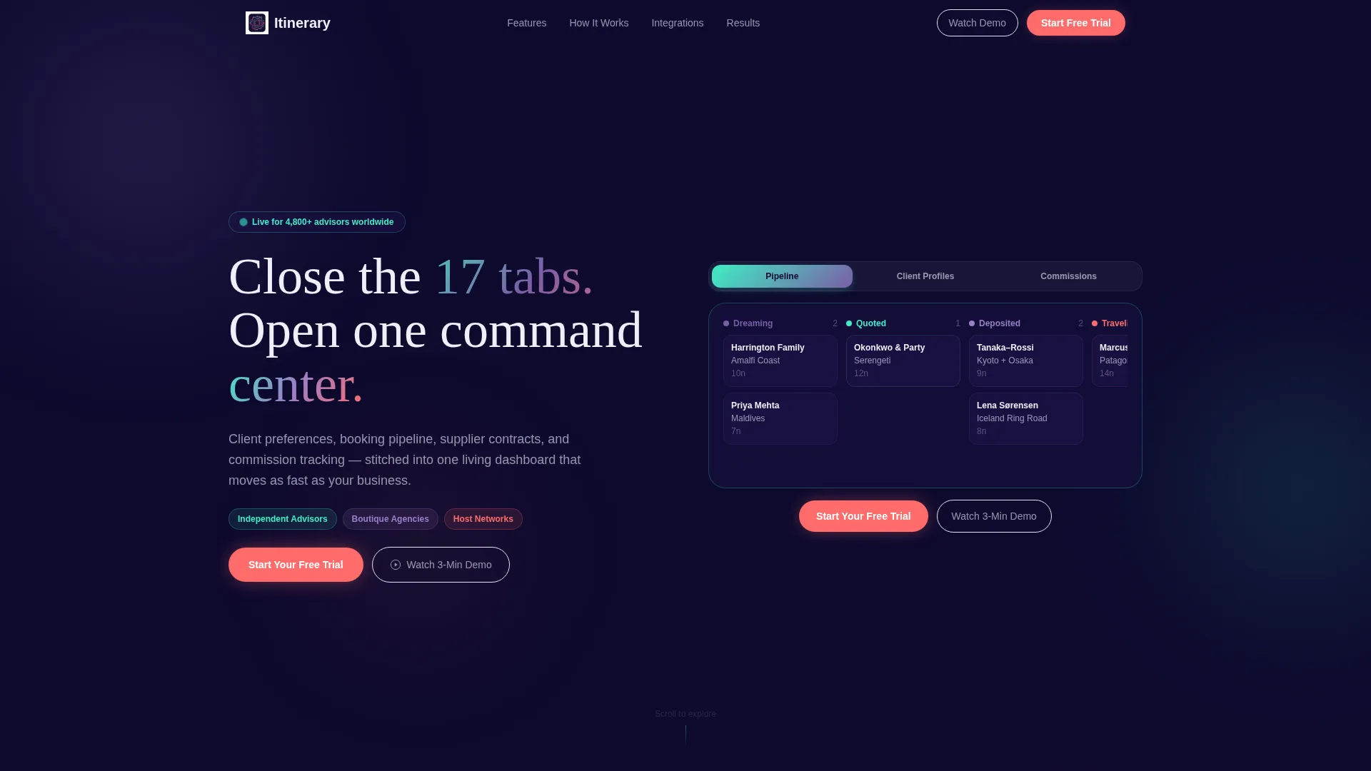 Travel CRM Landing Page Template with Scroll Animations