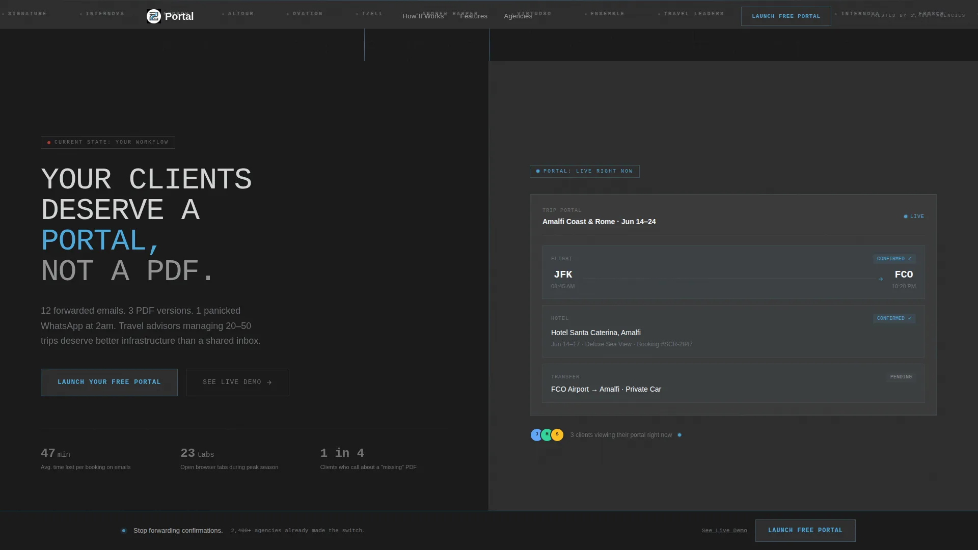 Travel Client Portal Landing Page Template