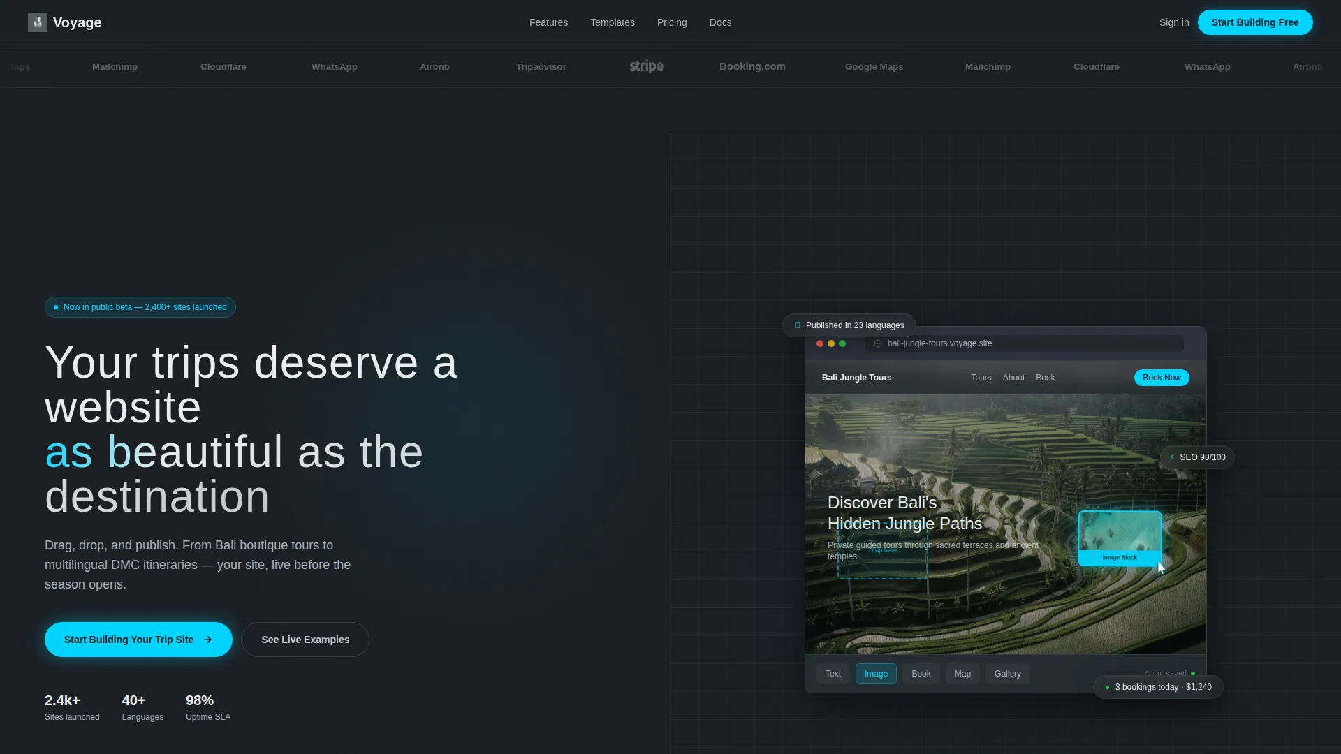 Travel Website Builder Landing Page Template