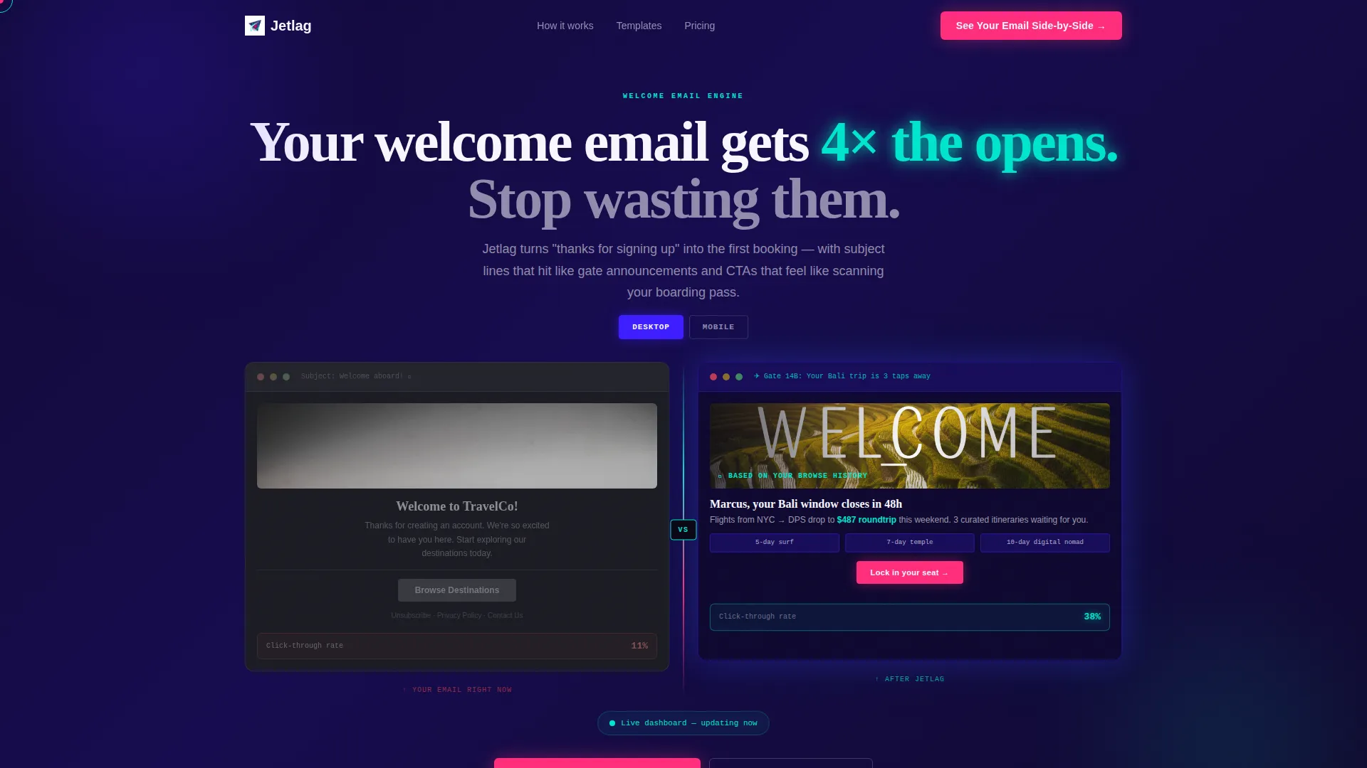 Travel Welcome Email Landing Page Template