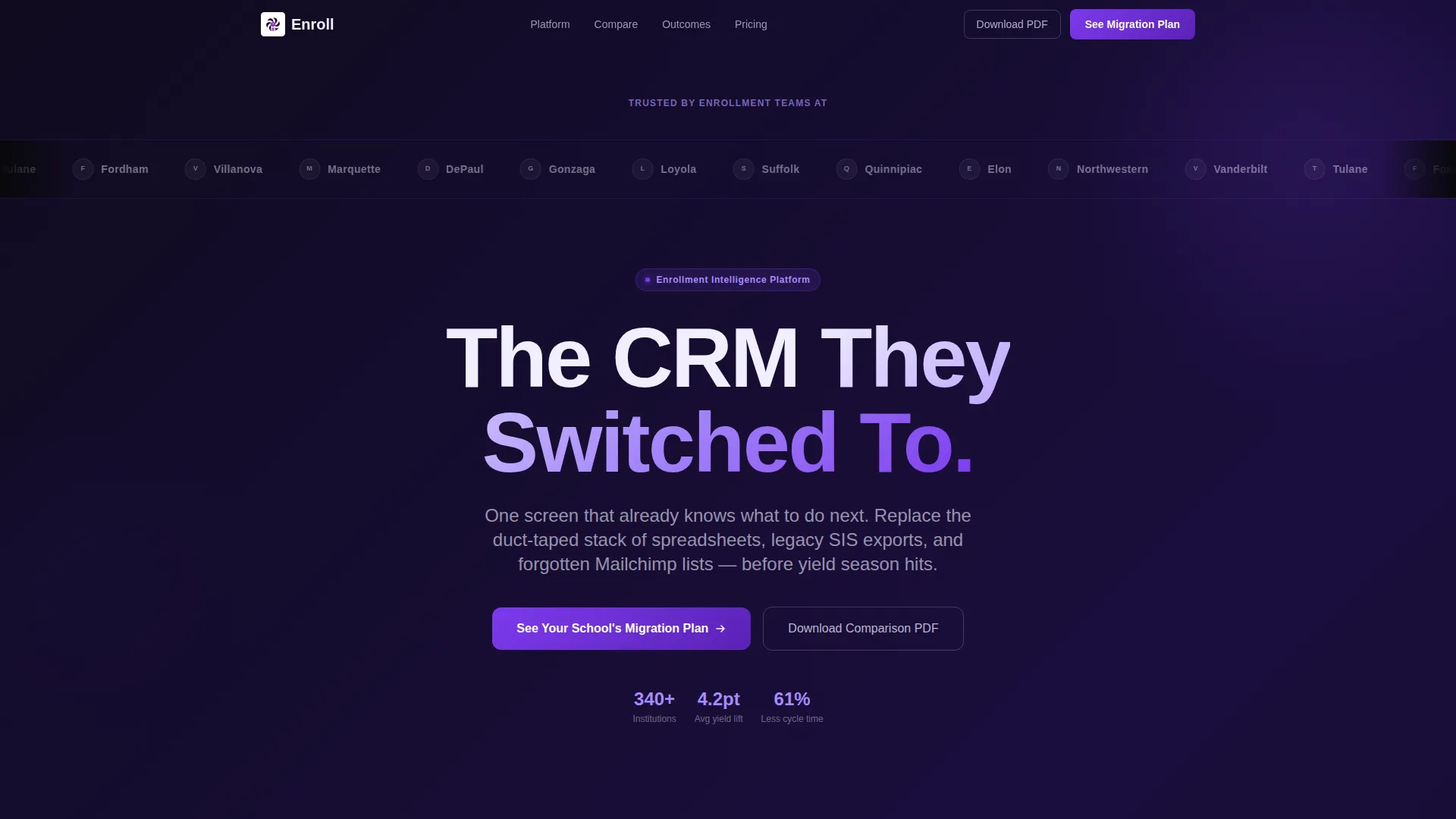 University CRM Comparison Landing Page Template
