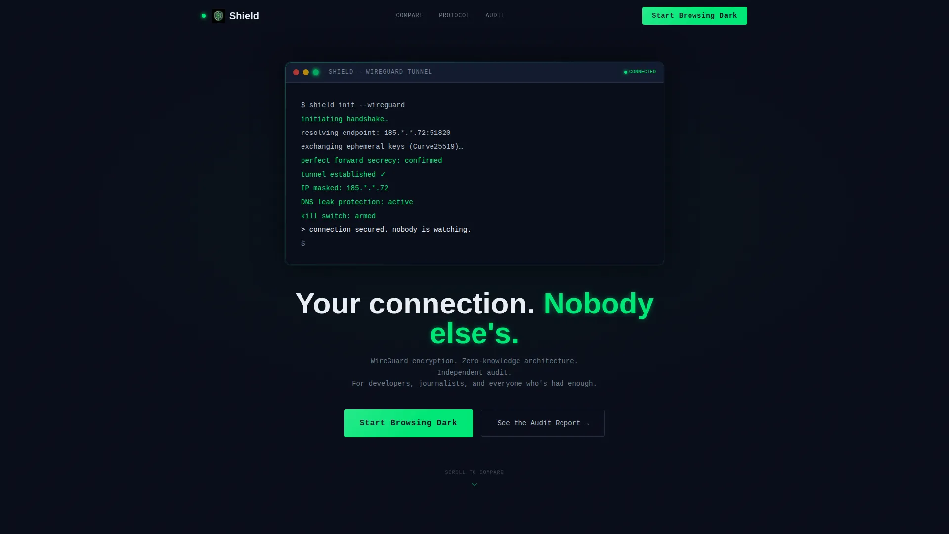 VPN Landing Page Template - Scroll Reveal Feature Matrix