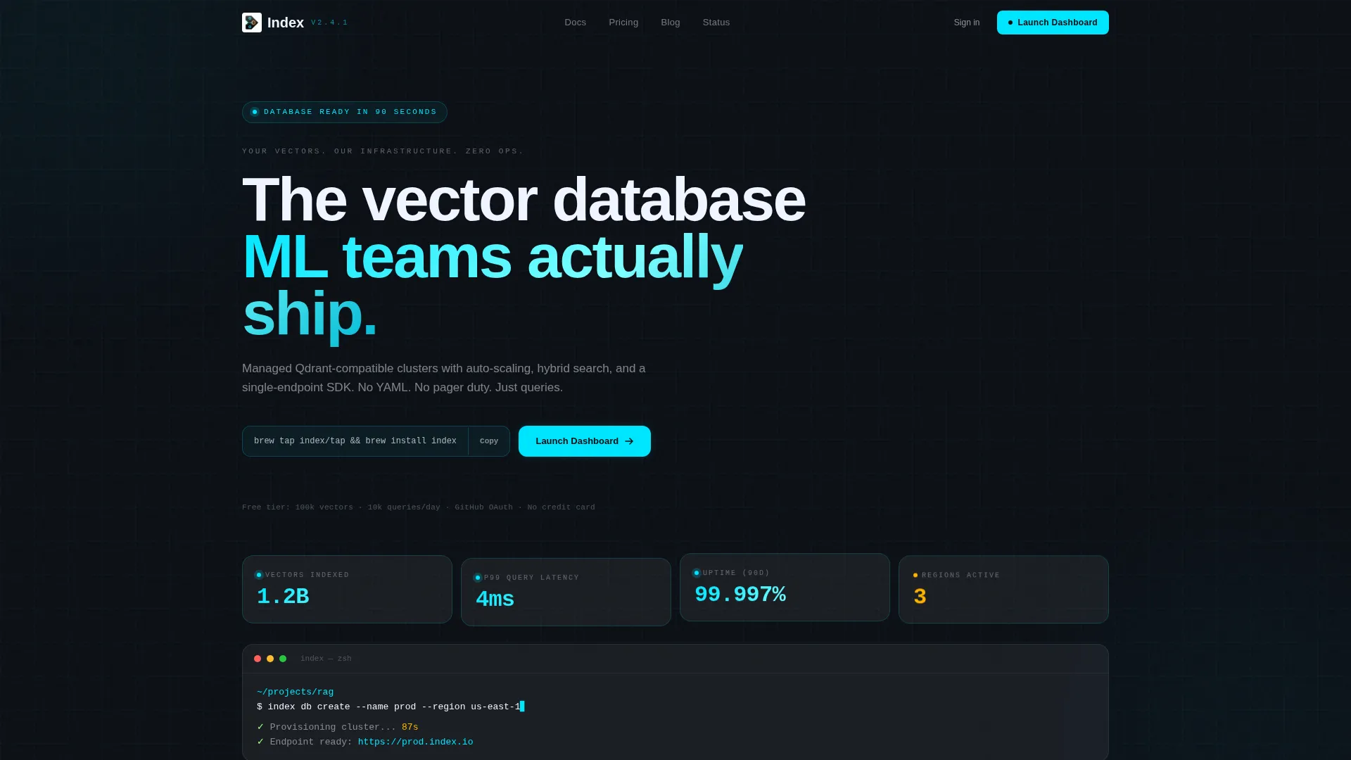 Vector Database Managed Service Landing Page Template
