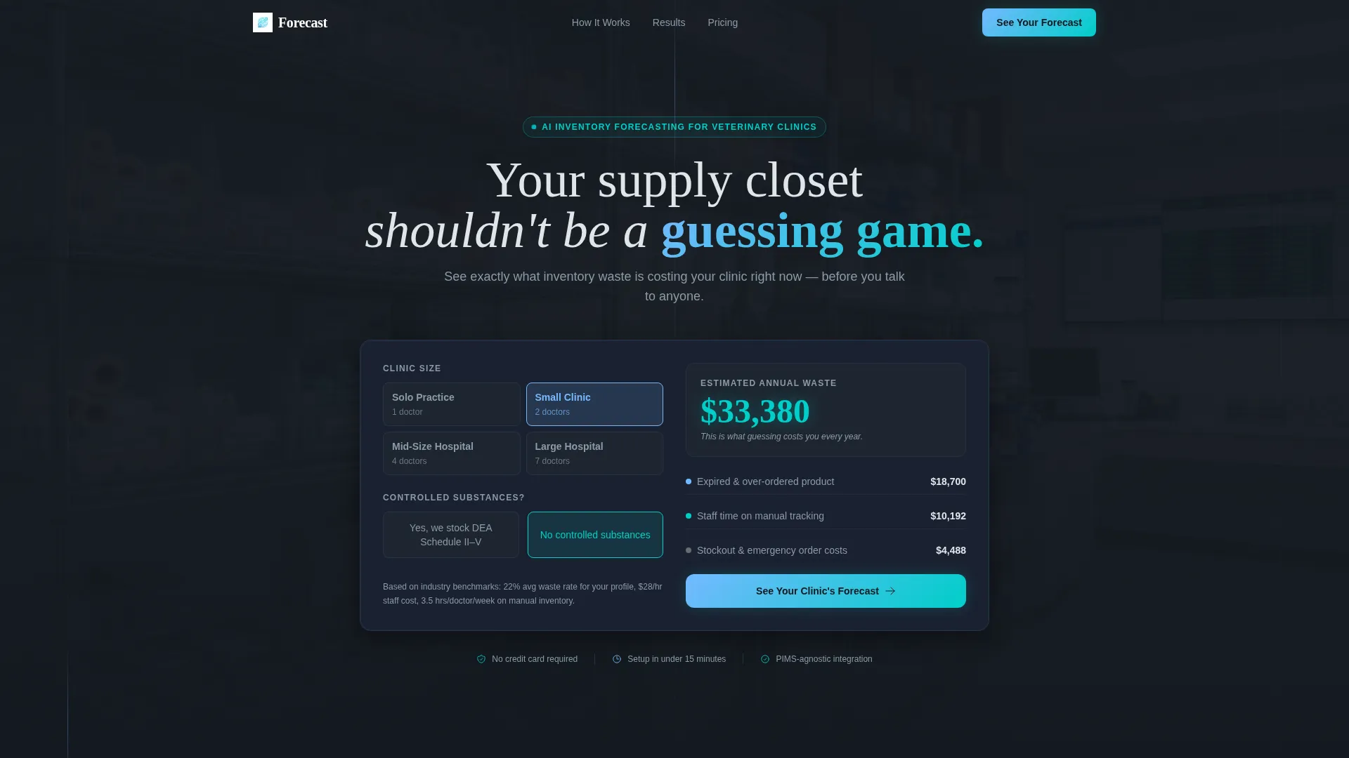 Veterinary AI Inventory Forecasting Landing Page
