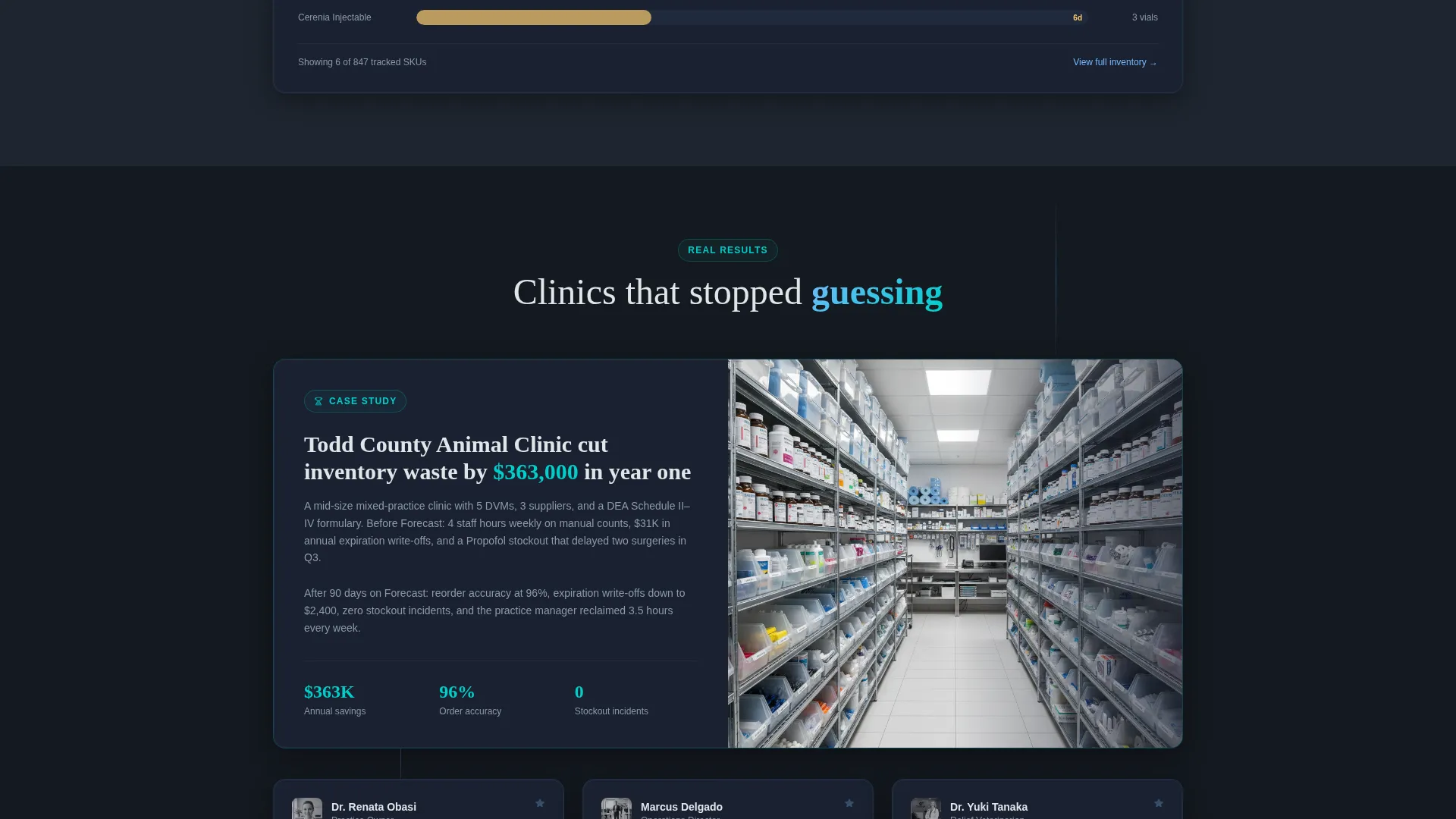 Veterinary AI Inventory Forecasting Landing Page