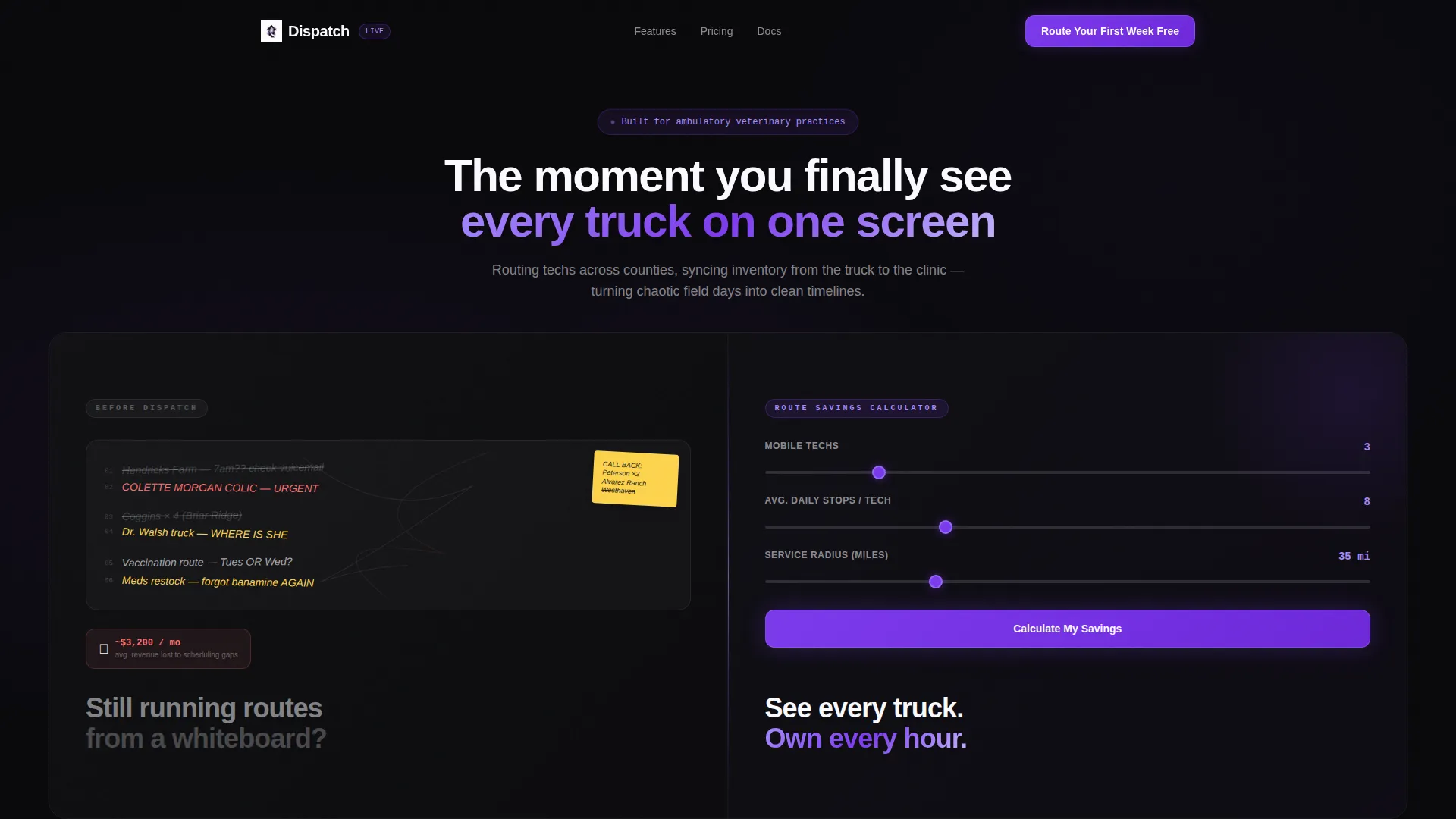 Veterinary Field Service Management Landing Page