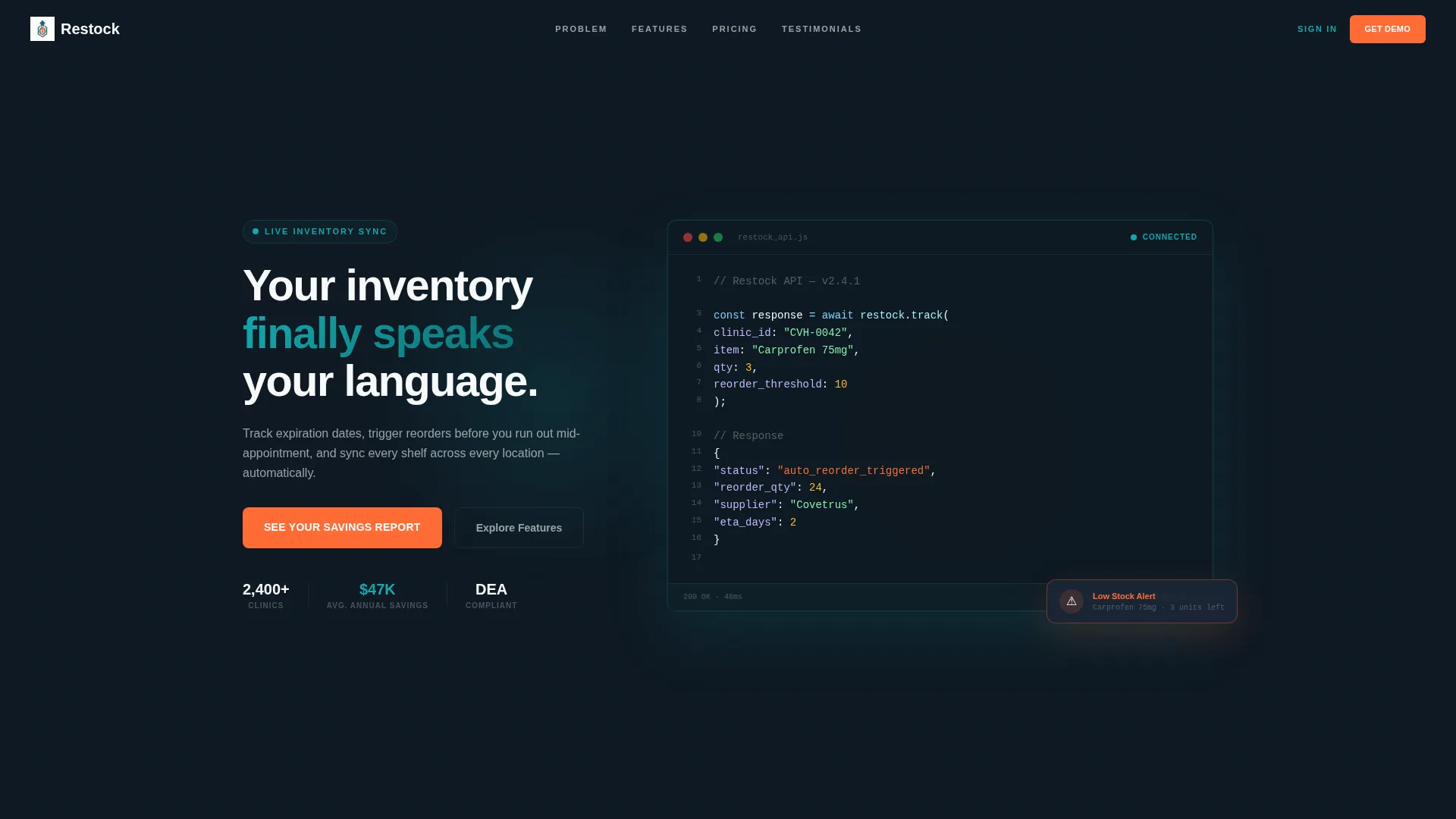 Veterinary Inventory Management Landing Page Template