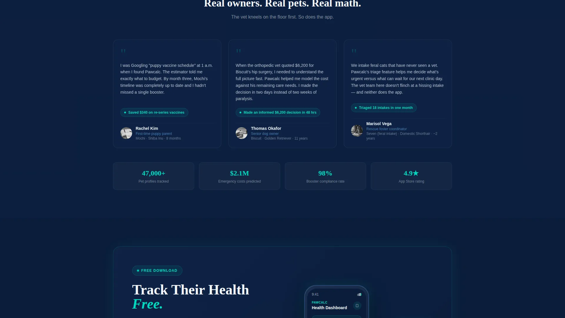 Veterinary Pet Care Cost Estimator Landing Page