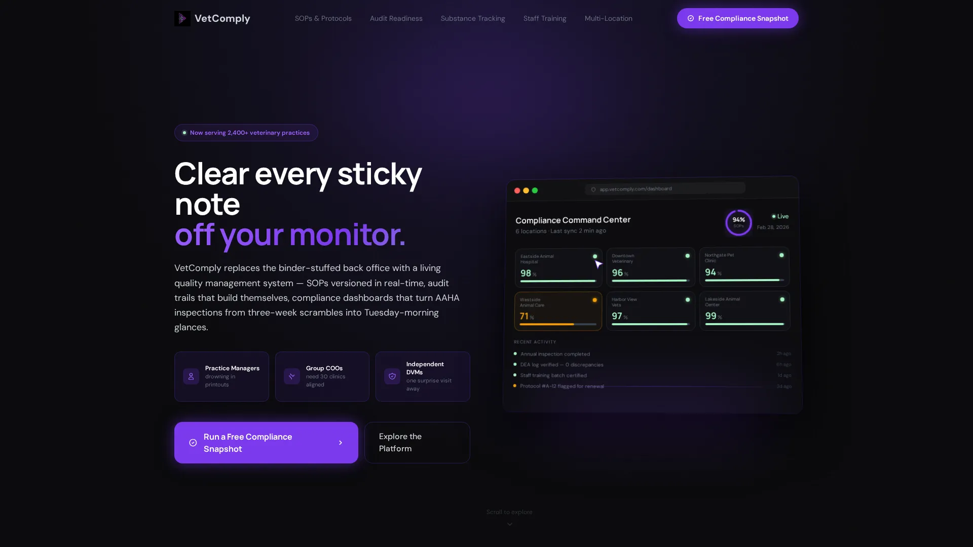 Veterinary Quality Management Landing Page Template
