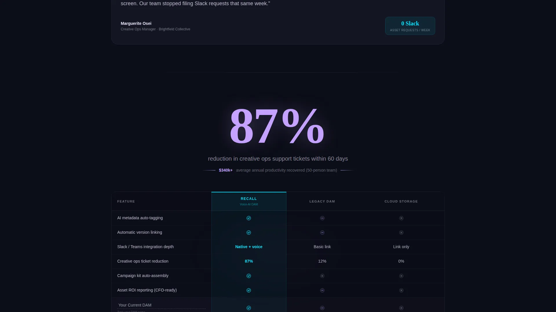 Voice-Activated DAM Comparison Landing Page Template