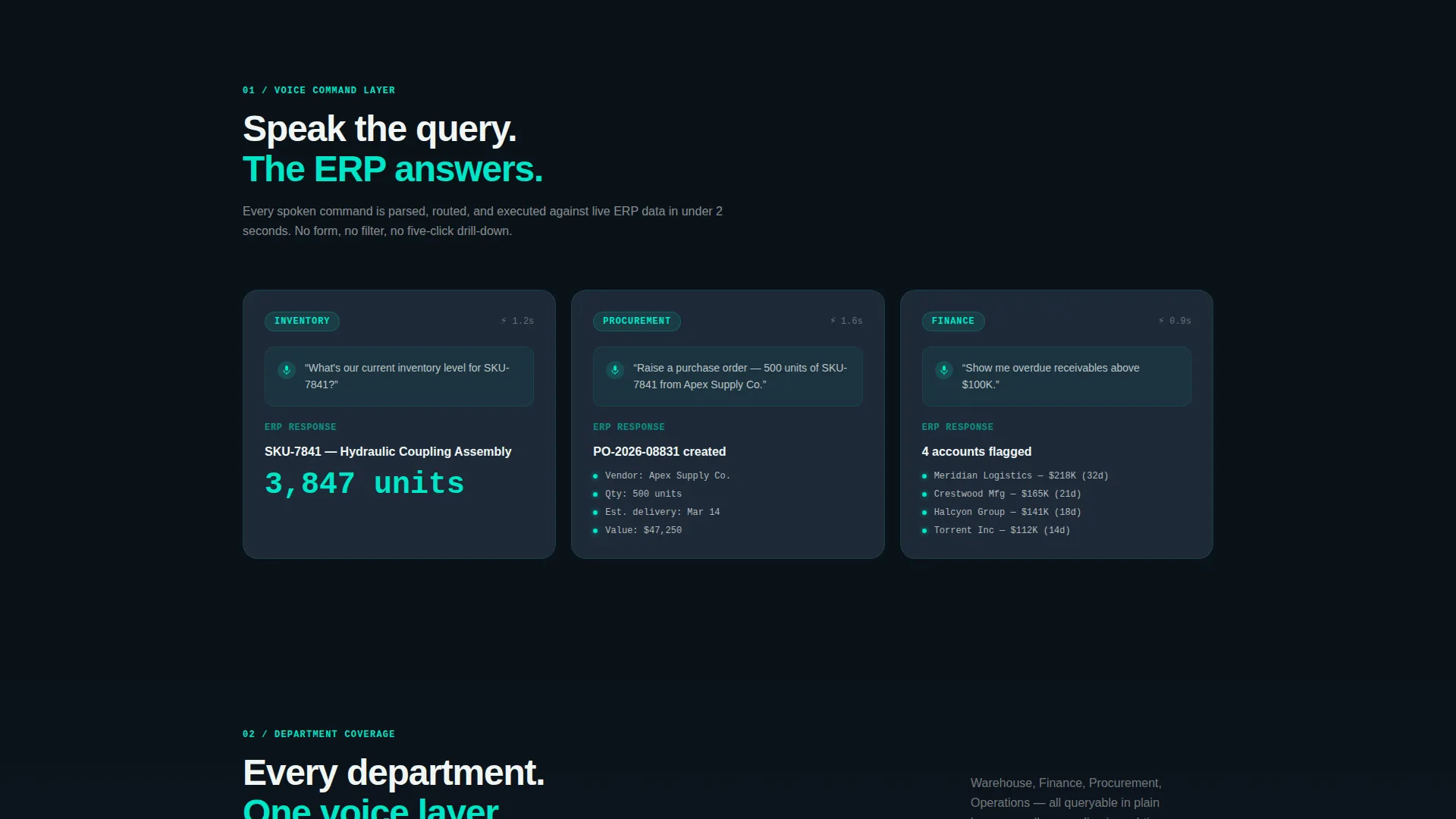Voice-Activated ERP Bento Grid Landing Page Template